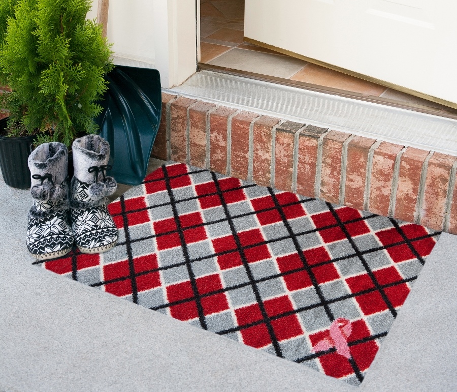 Glen and Jamie Argyle Welcome Mat Peloso Alexander Pink Ribbon Welcome Mat