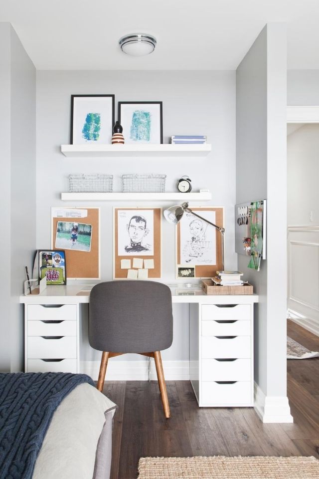 Remote workspace for kid's bedroom with simple white desk and easy decor
